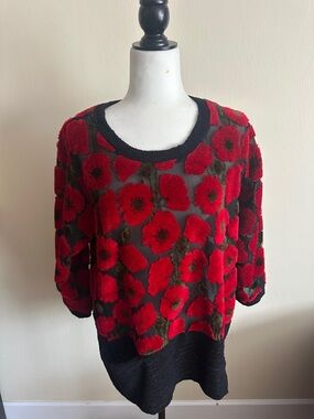 Luukaa Red Floral Chenille Scoop Neck Sweater